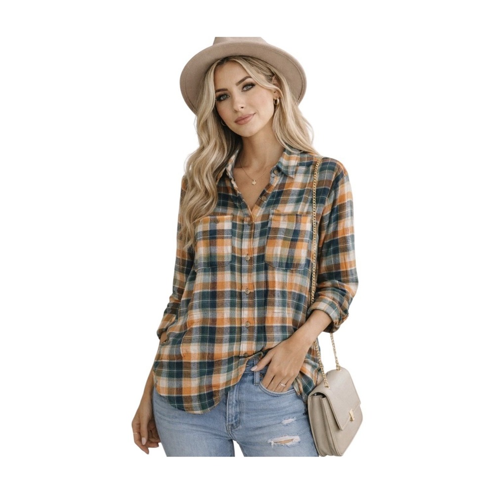 New ANTHROPOLOGIE PILCRO Top Shirt Women's Small Plaid Long Sleeve Cozy